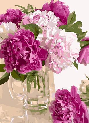 Картина по номерам нежные пионы в вазе браш