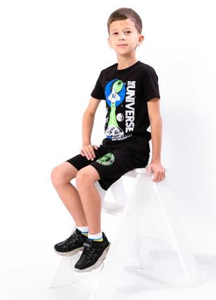 Літній легкий комплект футболка і шорти космос ракета, якісний літній костюм для хлопчика, летний комплект футболка и шорты космос ракета3 фото