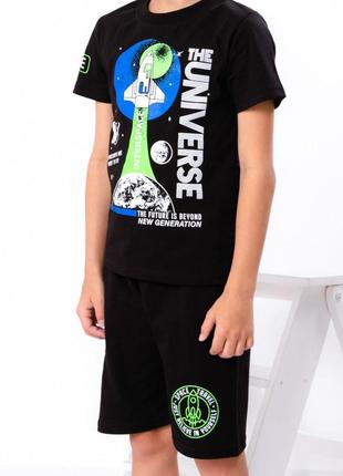 Літній легкий комплект футболка і шорти космос ракета, якісний літній костюм для хлопчика, летний комплект футболка и шорты космос ракета1 фото