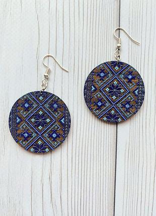 Сережки з дерева українська вишиванка (принт 4.13)