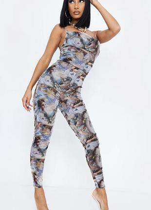 Комбинезон сетка в ренессансный принт prettylittlething plt