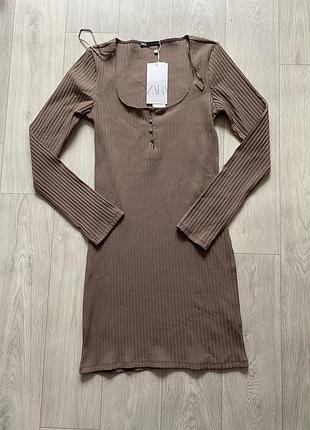 Сукня, сукня zara,сукня з доагим рукавом, сукня рубчик, платте, платье рубсик 8