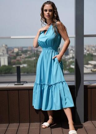 Платье летнее с воланом, сарафан с карманами1 фото