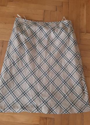 Юбка в клетку лён+ шерсть