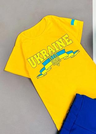 Летний патриотический комплект футболка и шорты герб трезуб69aine украина сине-желтый, комплект летный патриотический герб трезуб3 фото