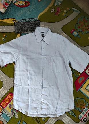 Голубая льняная рубашка тенниска из льна u&amp;me