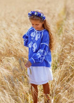 Рубашка вышиванка синяя для девочки3 фото