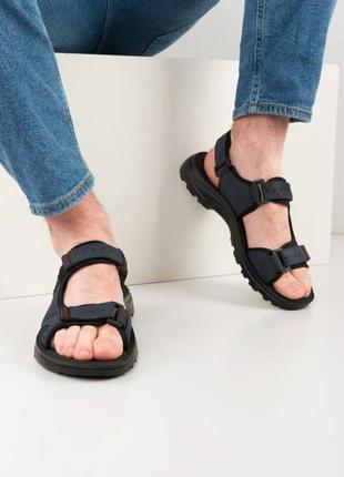 Стильные синие мужские босоножки сандалии на липучках4 фото