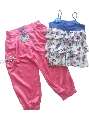 Комплект шовковий штани-капрі-джогери + футболка to be too tf5801 рожевий xs-s