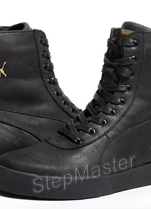 Ботинки кроссовки кожаные зимние puma black-gold1 фото