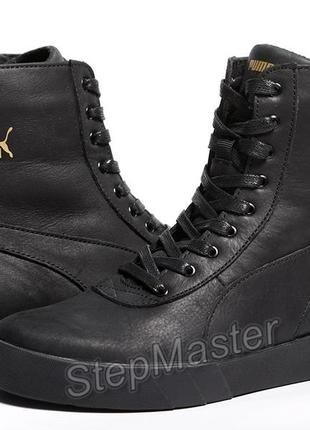 Ботинки кроссовки кожаные зимние puma black-gold