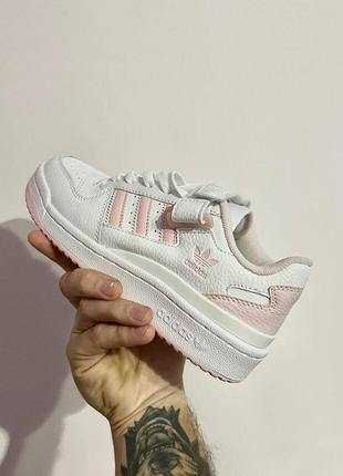 Женские кожаные кроссовки adidas forum white pink purple адидас форум