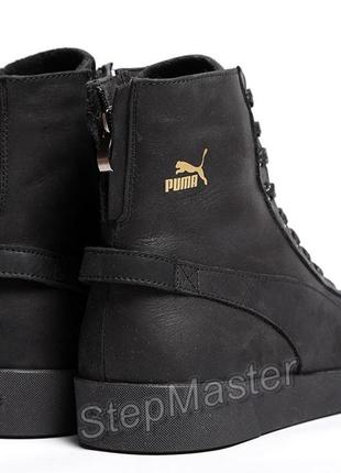 Ботинки кроссовки кожаные зимние puma black-gold6 фото