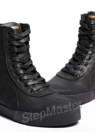 Ботинки кроссовки кожаные зимние puma black-gold10 фото