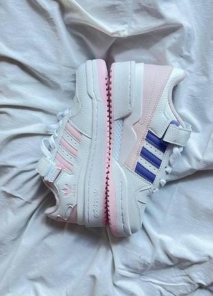 Женские кожаные кроссовки adidas forum white pink purple адидас форум