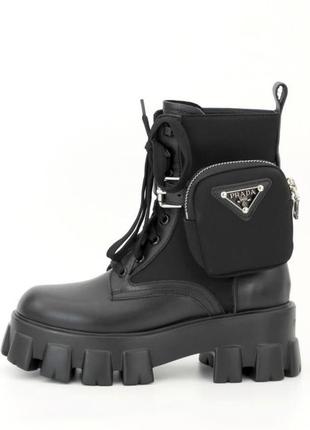 Женские ботинки prada leather boots nylon pouch black 5 прада сапоги5 фото