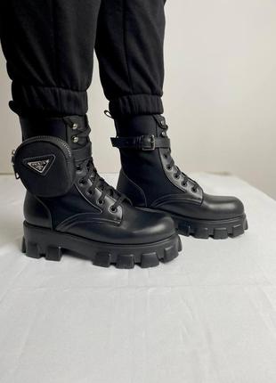 Женские ботинки prada leather boots nylon pouch black 5 прада сапоги10 фото