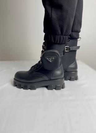 Женские ботинки prada leather boots nylon pouch black 5 прада сапоги9 фото