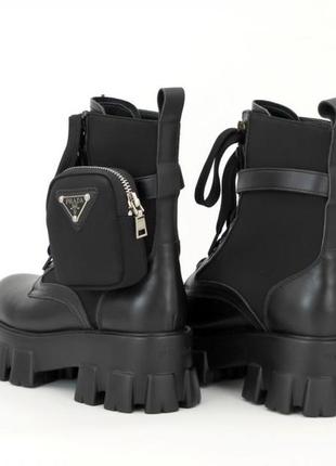 Женские ботинки prada leather boots nylon pouch black 5 прада сапоги3 фото