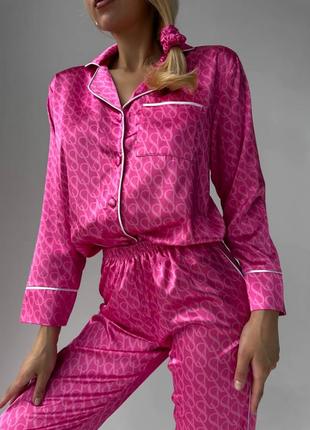 Женская пижама логотип туречевина на пуговицах рубашка и брюки
