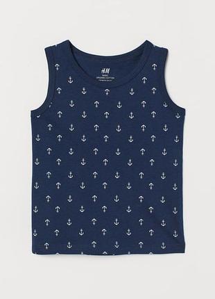 Темно-синяя майка с якорями на 8-10 лет