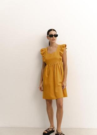 Жіноча лляна літня сукня без рукавів бурштинова modna kazka mkaz6490-1