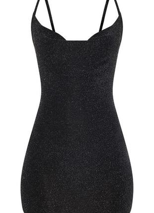 Чорна сукня міні на бретельках з глітером3 фото