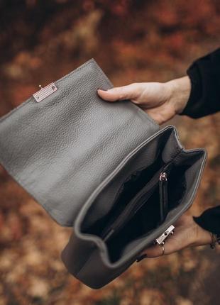 Сіра шкіряна сумка, стильна сумка-портфель з натуральної шкіри3 фото