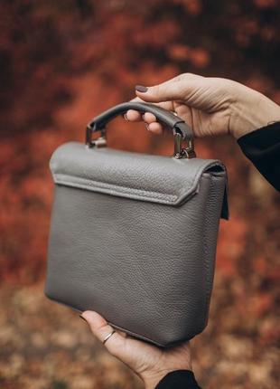 Сіра шкіряна сумка, стильна сумка-портфель з натуральної шкіри5 фото