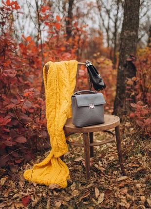 Сіра шкіряна сумка, стильна сумка-портфель з натуральної шкіри2 фото