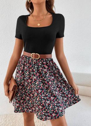 Женская юбка короткая мини нарядная повседневная легкая летняя на лето базовая цветочная бордовая белая черная синяя2 фото