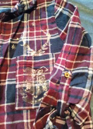 Длинная рубашка для подростков,гарри поттер,в клетку, с принтом на боковом кармане,фланелевая3 фото
