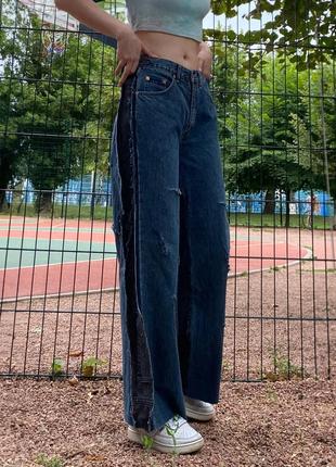 Широкие джинсы с вставками пт бокам. и разрезами по аскй длине2 фото