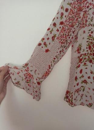 Топ блуза в цветочный винтажный принт с оборками воротничок волан фальбанка рюши5 фото