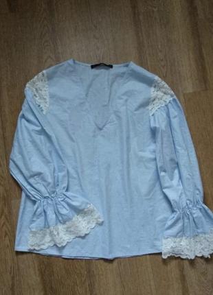 Воздушная блузка блузка из натуральной ткани с элементами кружева длинными рукавами7 фото