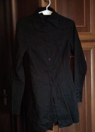 Блузка рубашка удлененная черная2 фото