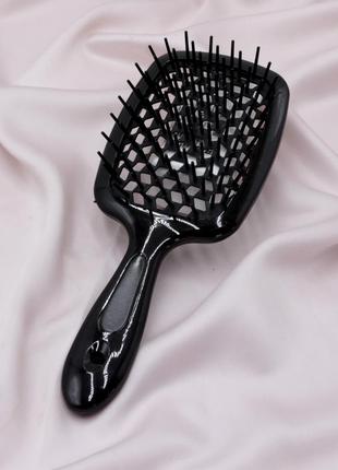 Продувная щетка для мокрых волос черная, антистатическая массажная расческа для волос superbrush