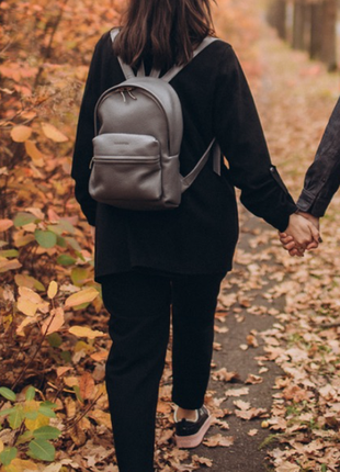 Серый городской рюкзак м из натуральной кожи, кожаный женский рюкзак2 фото