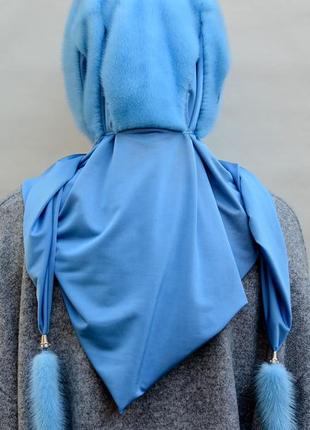 Женский норковый платок "паук" небесно голубой2 фото