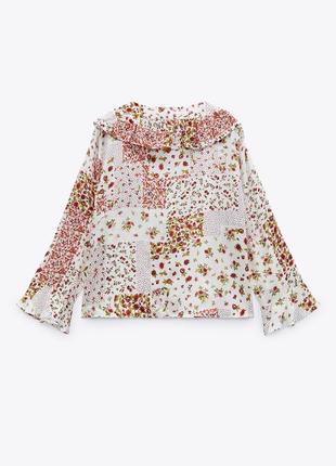 Топ блуза в цветочный винтажный принт с оборками воротничок волан фальбанка рюши3 фото