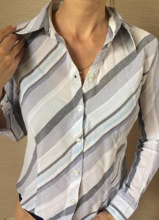 Женская рубашка  в полоску хлопковая жатка2 фото