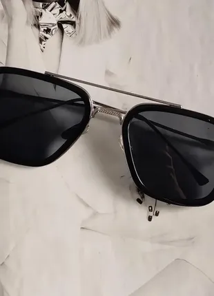 Солнцезащитные очки тони старка серый в серебре1 фото