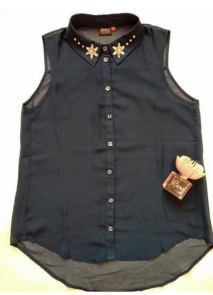 Шифоновая блузка блузка рубашка без рукавов с вышитым воротником1 фото