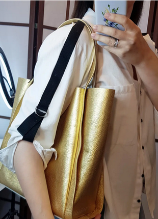 Сумка женская шоппер натуральная кожа золото 16954 фото