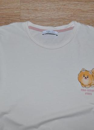 Трикотажная бежевая футболка принт шпиц собака2 фото