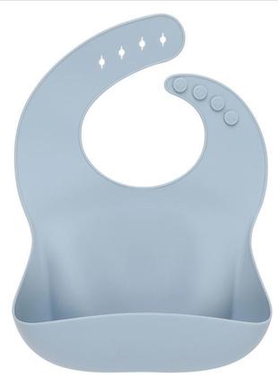 Силиконовый слюнявчик нагрудник для малыша с карманом голубой babym