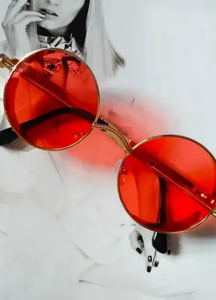 Круглі окуляри тішейди з шорами червоний+золото.