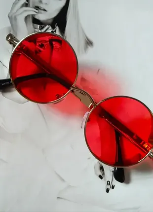 Круглі окуляри тішейди з шорами червоний+срібло.1 фото