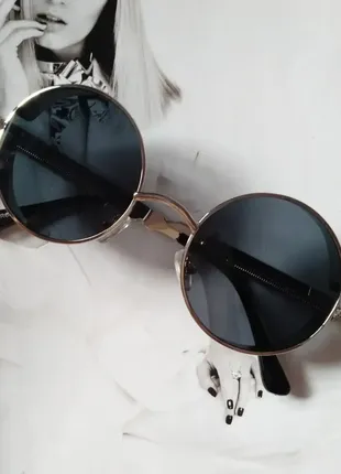 Круглі окуляри тішейди з шорами чорний+срібло.1 фото