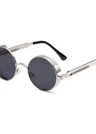 Круглые очки тешейды с шорами черный+серебро.2 фото